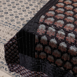 Black - Reversible Ajrakh Patch & Tagai Work Mashru Silk Double Bed Cover / Quilt (102 x 84 in)