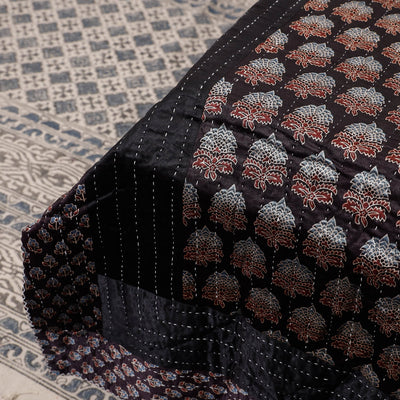 Black - Reversible Ajrakh Patch & Tagai Work Mashru Silk Double Bed Cover / Quilt (102 x 84 in)