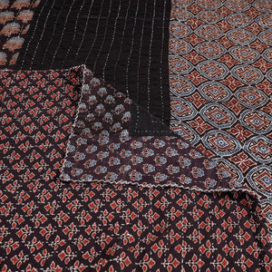 Black - Reversible Ajrakh Patch & Tagai Work Mashru Silk Double Bed Cover / Quilt (102 x 84 in)