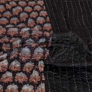 Black - Reversible Ajrakh Patch & Tagai Work Mashru Silk Double Bed Cover / Quilt (102 x 84 in)