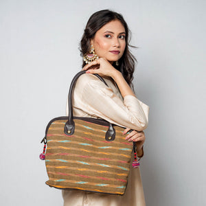 Brown - Handcrafted Woven Ikat Cotton Shoulder Bag