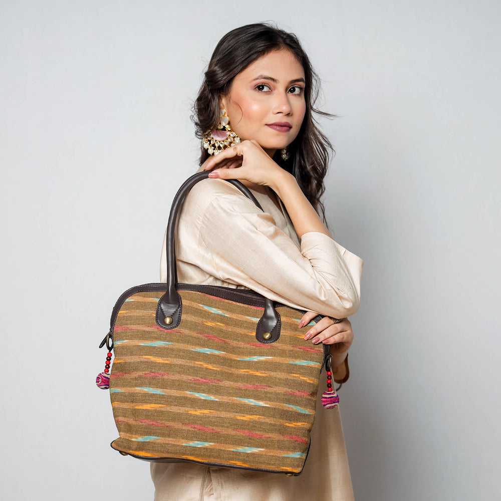 Brown - Handcrafted Woven Ikat Cotton Shoulder Bag