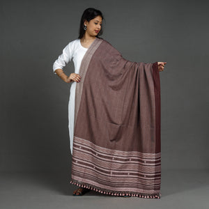 Brown - Kutch Bhujodi Handloom Fine Cotton Dupatta with Tassels