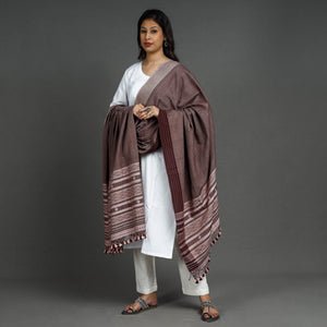 Brown - Kutch Bhujodi Handloom Fine Cotton Dupatta with Tassels