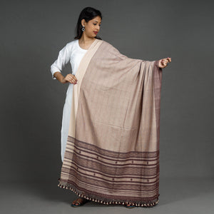 Brown - Kutch Bhujodi Handloom Fine Cotton Dupatta with Tassels