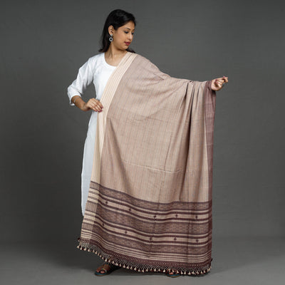 Brown - Kutch Bhujodi Handloom Fine Cotton Dupatta with Tassels