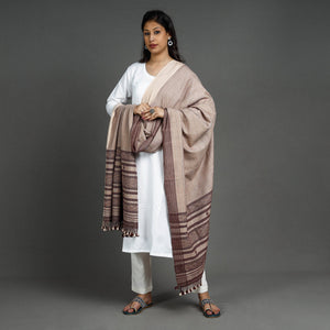 Brown - Kutch Bhujodi Handloom Fine Cotton Dupatta with Tassels