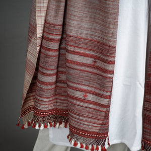 Brown - Kutch Bhujodi Handloom Fine Cotton Dupatta with Tassels