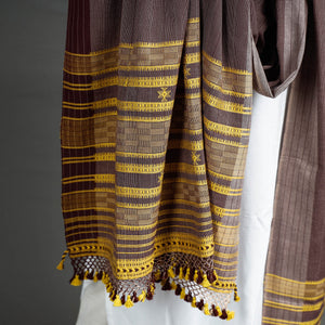 Brown - Kutch Bhujodi Handloom Fine Cotton Dupatta with Tassels