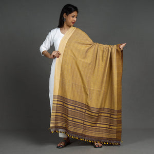 Brown - Kutch Bhujodi Handloom Fine Cotton Dupatta with Tassels