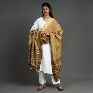 Brown - Kutch Bhujodi Handloom Fine Cotton Dupatta with Tassels