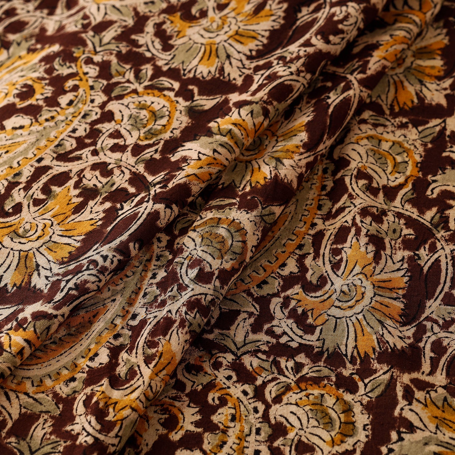 Black - Pedana Kalamkari Block Printed Cotton Fabric