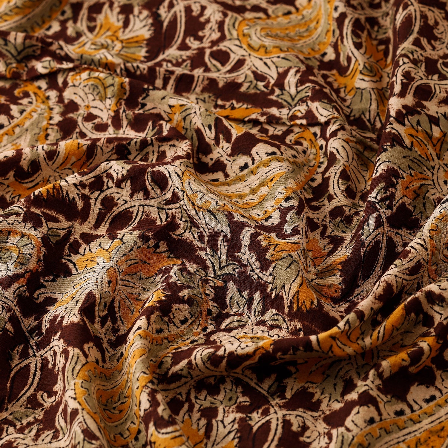 Black - Pedana Kalamkari Block Printed Cotton Fabric