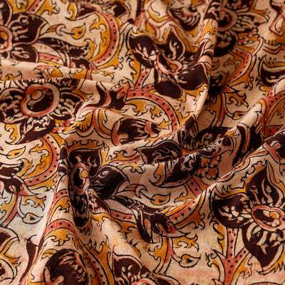 Beige - Pedana Kalamkari Block Printed Cotton Fabric