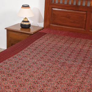 Brown - Reversible Ajrakh Patch & Tagai Work Mashru Silk Single Bed Cover / Quilt (90 x 59 in)