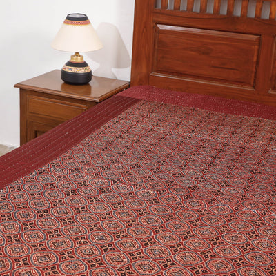 Brown - Reversible Ajrakh Patch & Tagai Work Mashru Silk Single Bed Cover / Quilt (90 x 59 in)