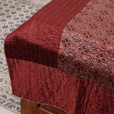 Brown - Reversible Ajrakh Patch & Tagai Work Mashru Silk Single Bed Cover / Quilt (90 x 59 in)