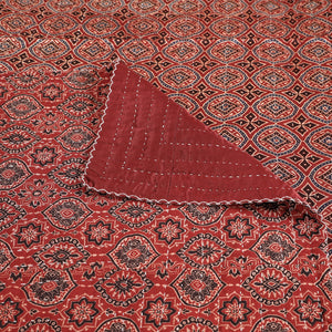 Brown - Reversible Ajrakh Patch & Tagai Work Mashru Silk Single Bed Cover / Quilt (90 x 59 in)
