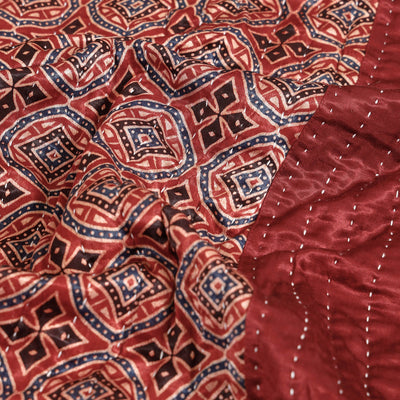 Brown - Reversible Ajrakh Patch & Tagai Work Mashru Silk Single Bed Cover / Quilt (90 x 59 in)