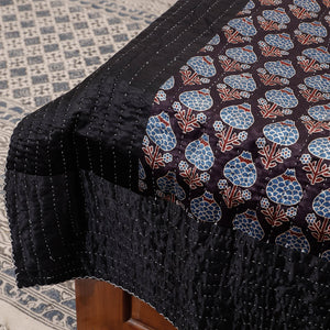 Black - Reversible Ajrakh Patch & Tagai Work Mashru Silk Single Bed Cover / Quilt (90 x 59 in)
