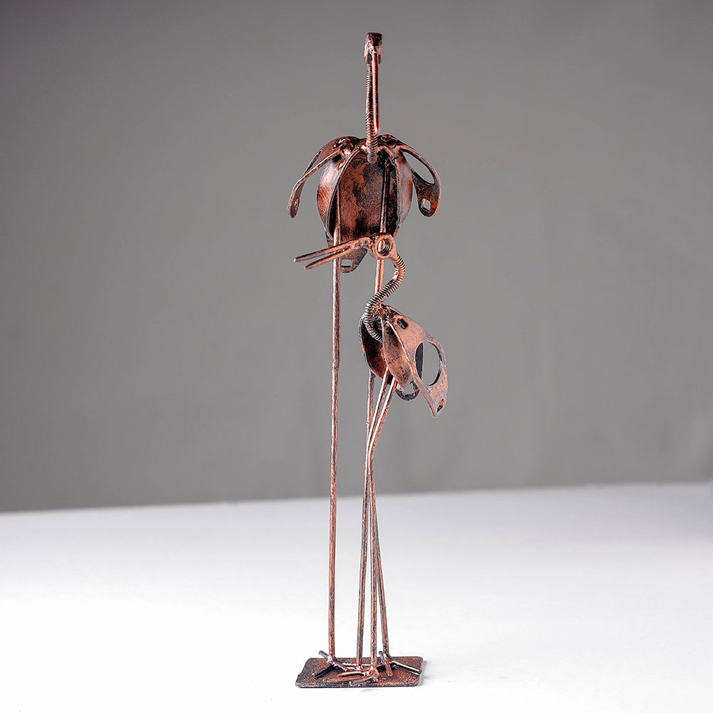 Bird Crane Mother & Child - Handmade Recycled Metal Sculpture by Debabrata Ruidas