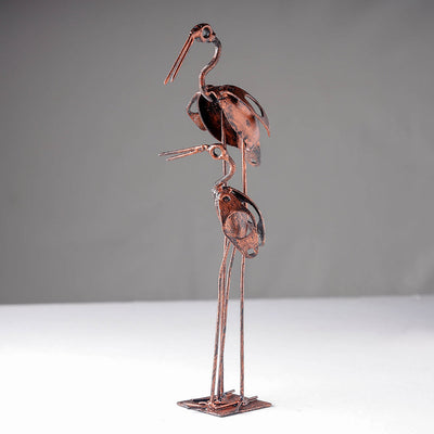 Bird Crane Mother & Child - Handmade Recycled Metal Sculpture by Debabrata Ruidas