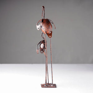 Bird Crane Mother & Child - Handmade Recycled Metal Sculpture by Debabrata Ruidas