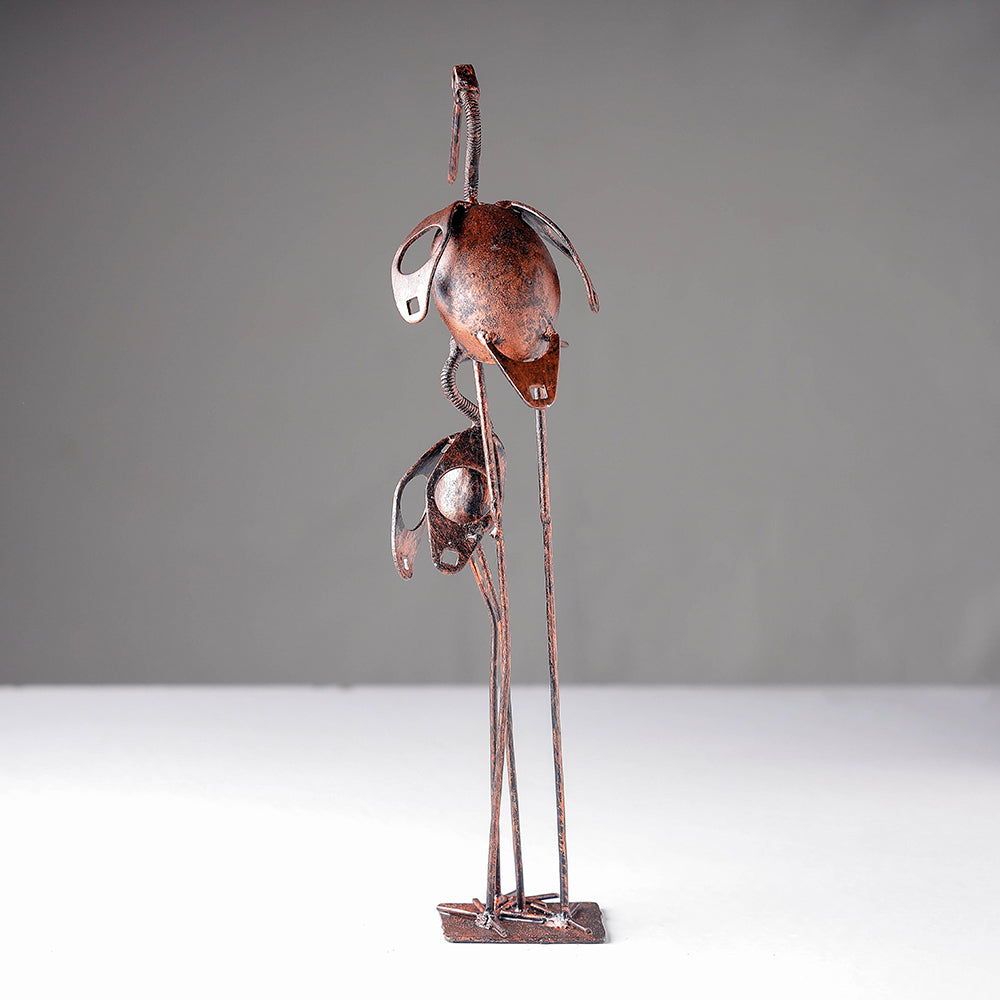 Bird Crane Mother & Child - Handmade Recycled Metal Sculpture by Debabrata Ruidas