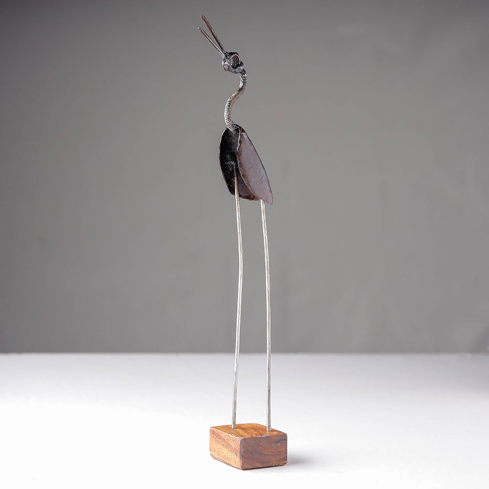 Bird Crane - Handmade Recycled Metal Sculpture by Debabrata Ruidas