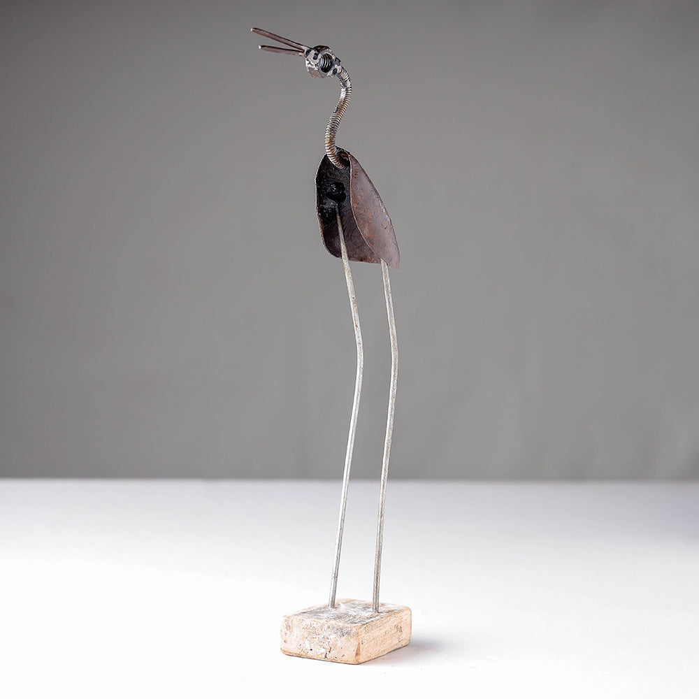 Bird Crane - Handmade Recycled Metal Sculpture by Debabrata Ruidas