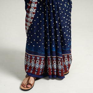 Blue - Bandhani Block Printed Ajrakh Modal Silk Saree