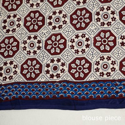 Blue - Bandhani Block Printed Ajrakh Modal Silk Saree