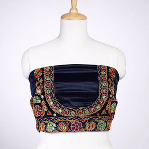 Blue - Ahir Hand Embroidery Kutch Mirror Work Mashru Silk Blouse Piece