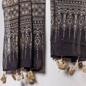 Brown - Ajrakh Block Printed Mul Cotton Stole With Tassels