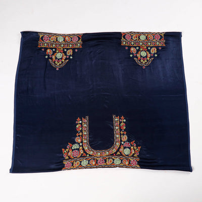 Blue - Ahir Hand Embroidery Kutch Mirror Work Mashru Silk Blouse Piece