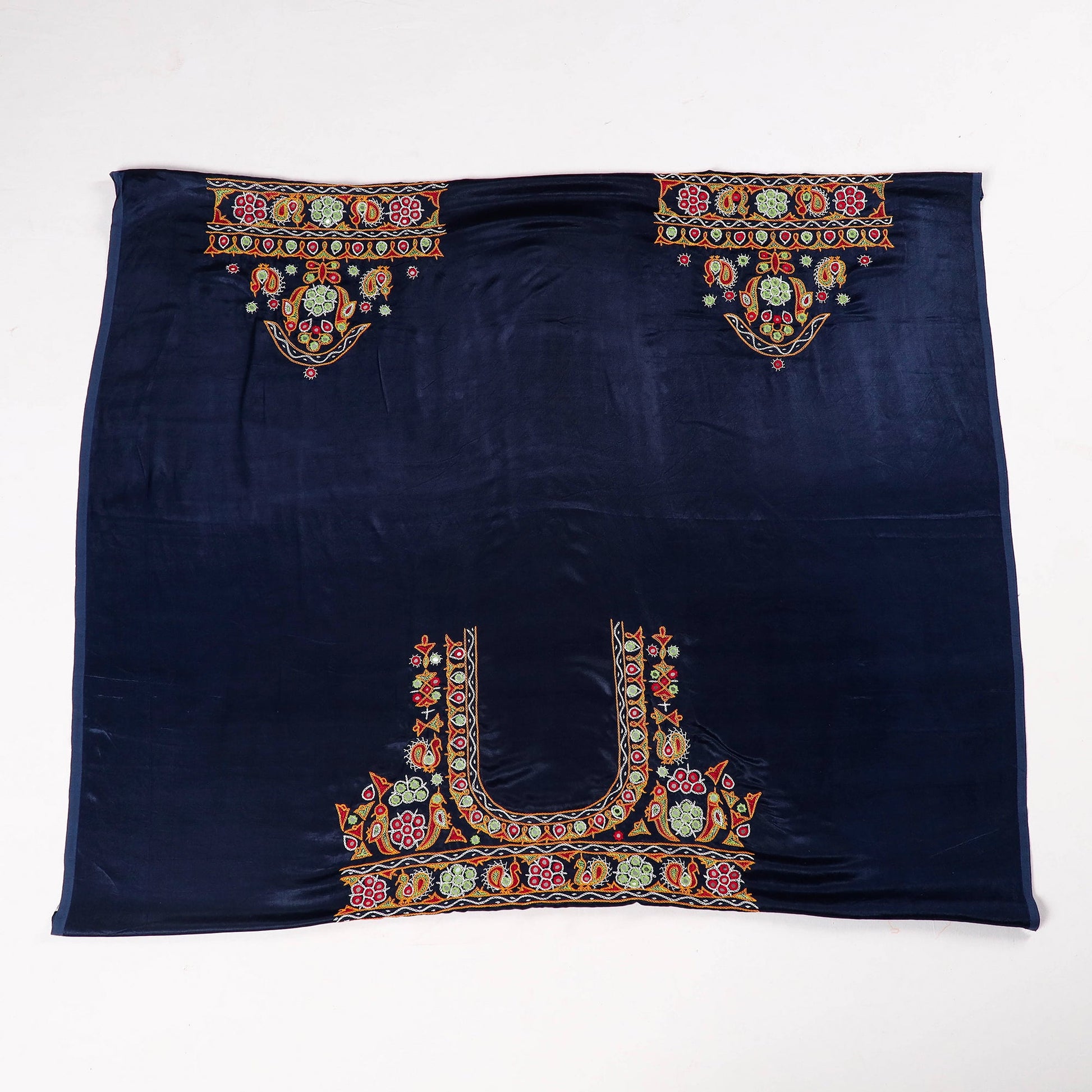 Blue - Ahir Hand Embroidery Kutch Mirror Work Mashru Silk Blouse Piece