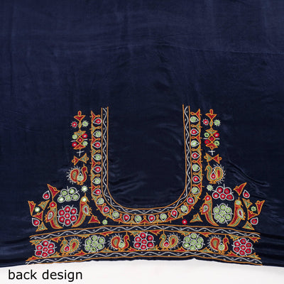 Blue - Ahir Hand Embroidery Kutch Mirror Work Mashru Silk Blouse Piece