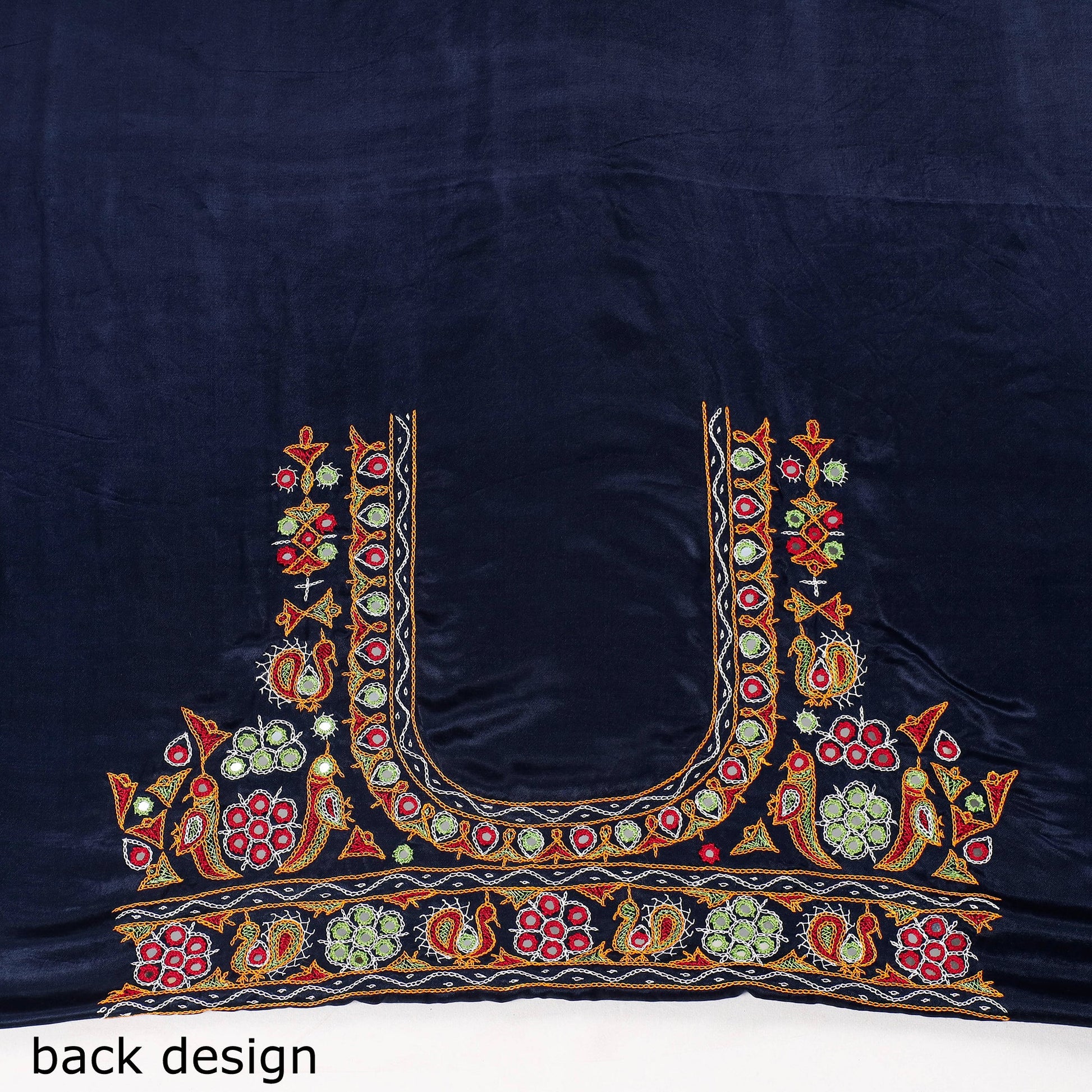 Blue - Ahir Hand Embroidery Kutch Mirror Work Mashru Silk Blouse Piece