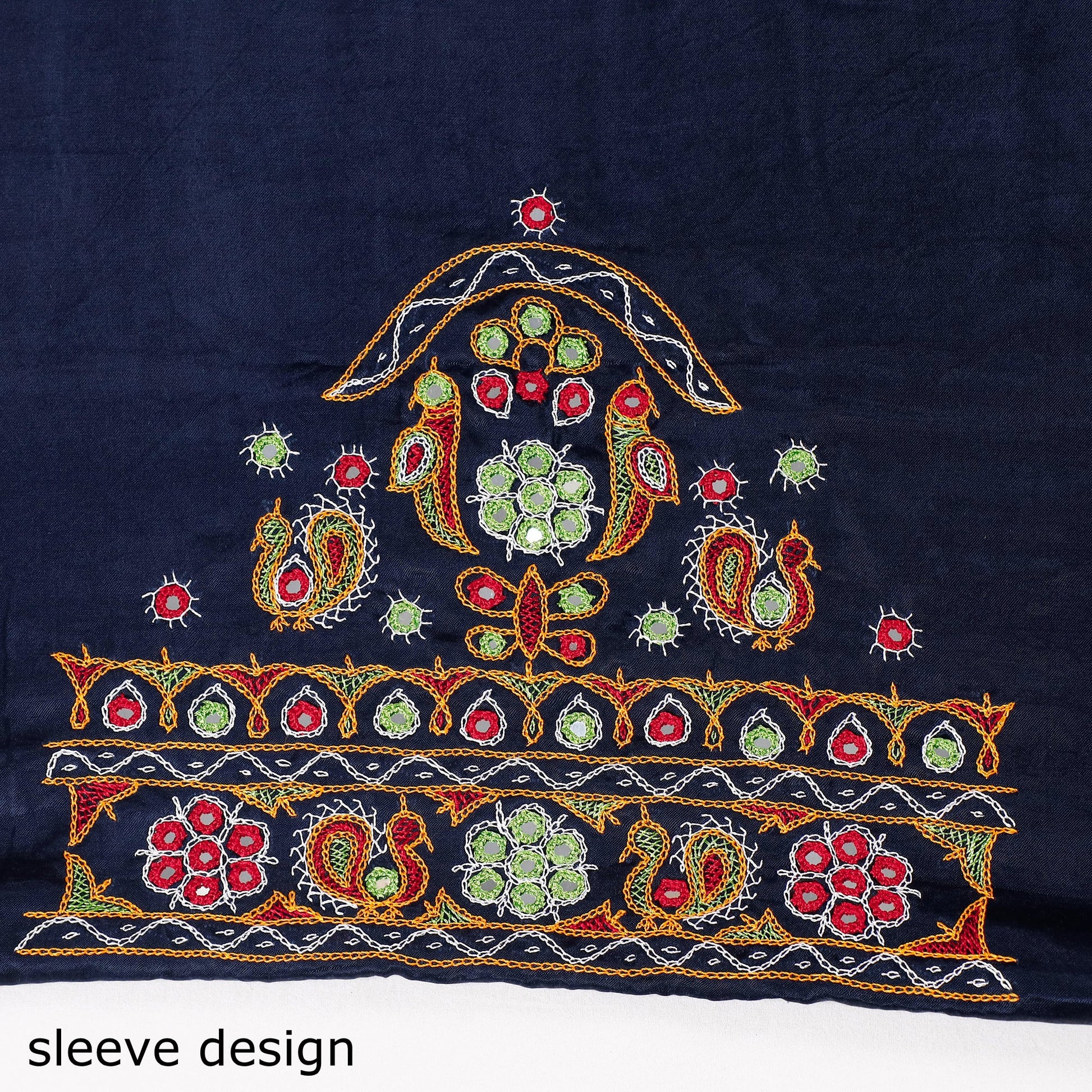 Blue - Ahir Hand Embroidery Kutch Mirror Work Mashru Silk Blouse Piece