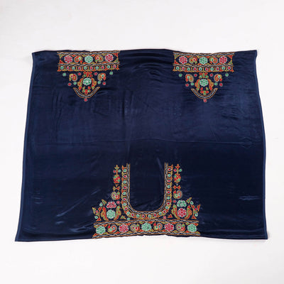 Blue - Ahir Hand Embroidery Kutch Mirror Work Mashru Silk Blouse Piece