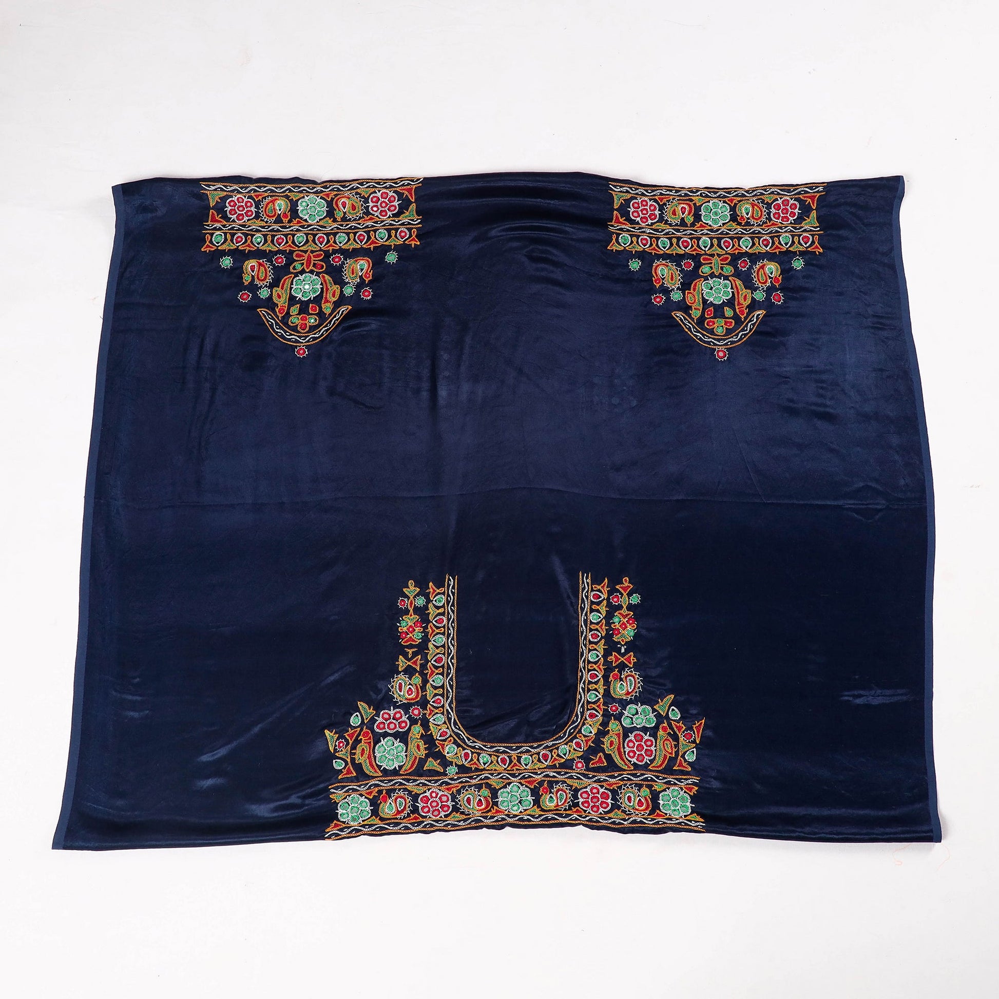 Blue - Ahir Hand Embroidery Kutch Mirror Work Mashru Silk Blouse Piece