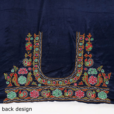 Blue - Ahir Hand Embroidery Kutch Mirror Work Mashru Silk Blouse Piece