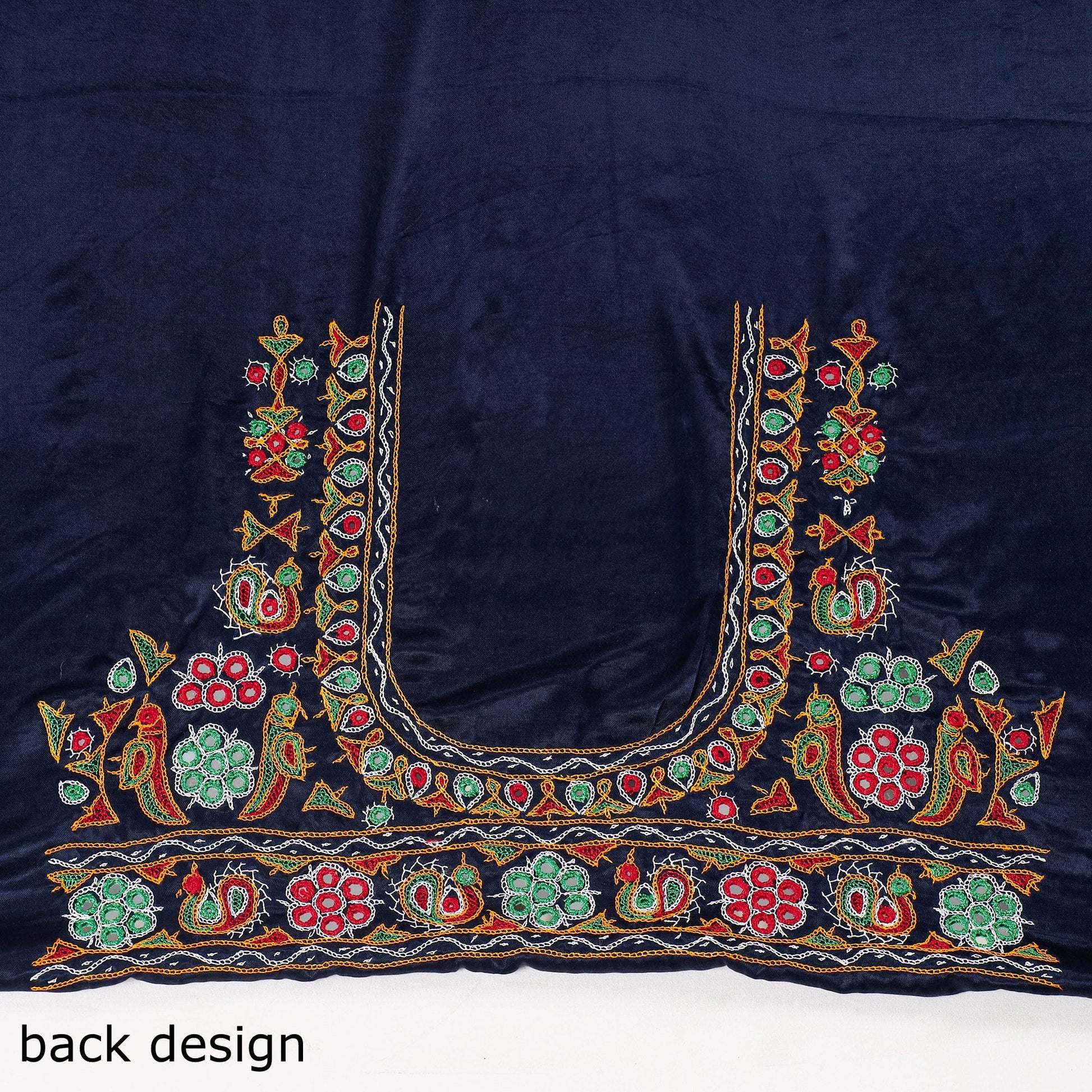 Blue - Ahir Hand Embroidery Kutch Mirror Work Mashru Silk Blouse Piece