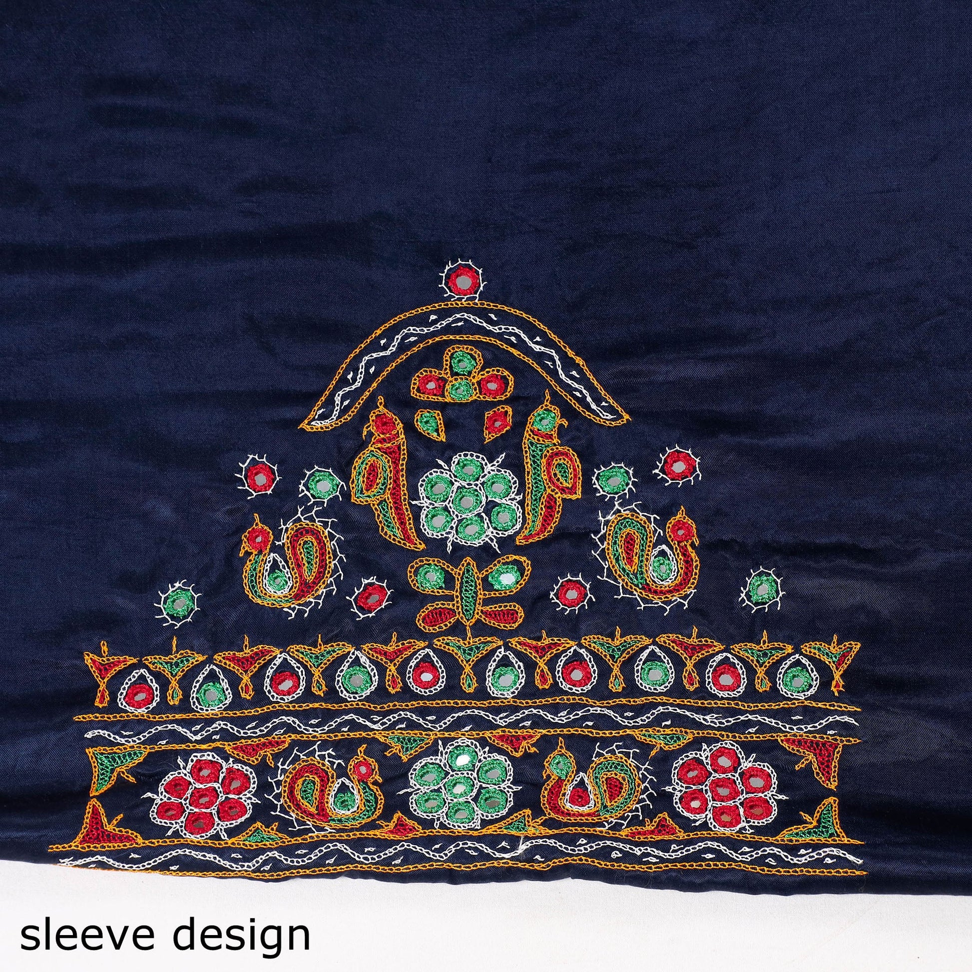 Blue - Ahir Hand Embroidery Kutch Mirror Work Mashru Silk Blouse Piece