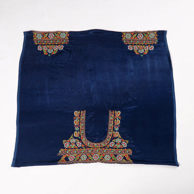 Blue - Ahir Hand Embroidery Kutch Mirror Work Mashru Silk Blouse Piece
