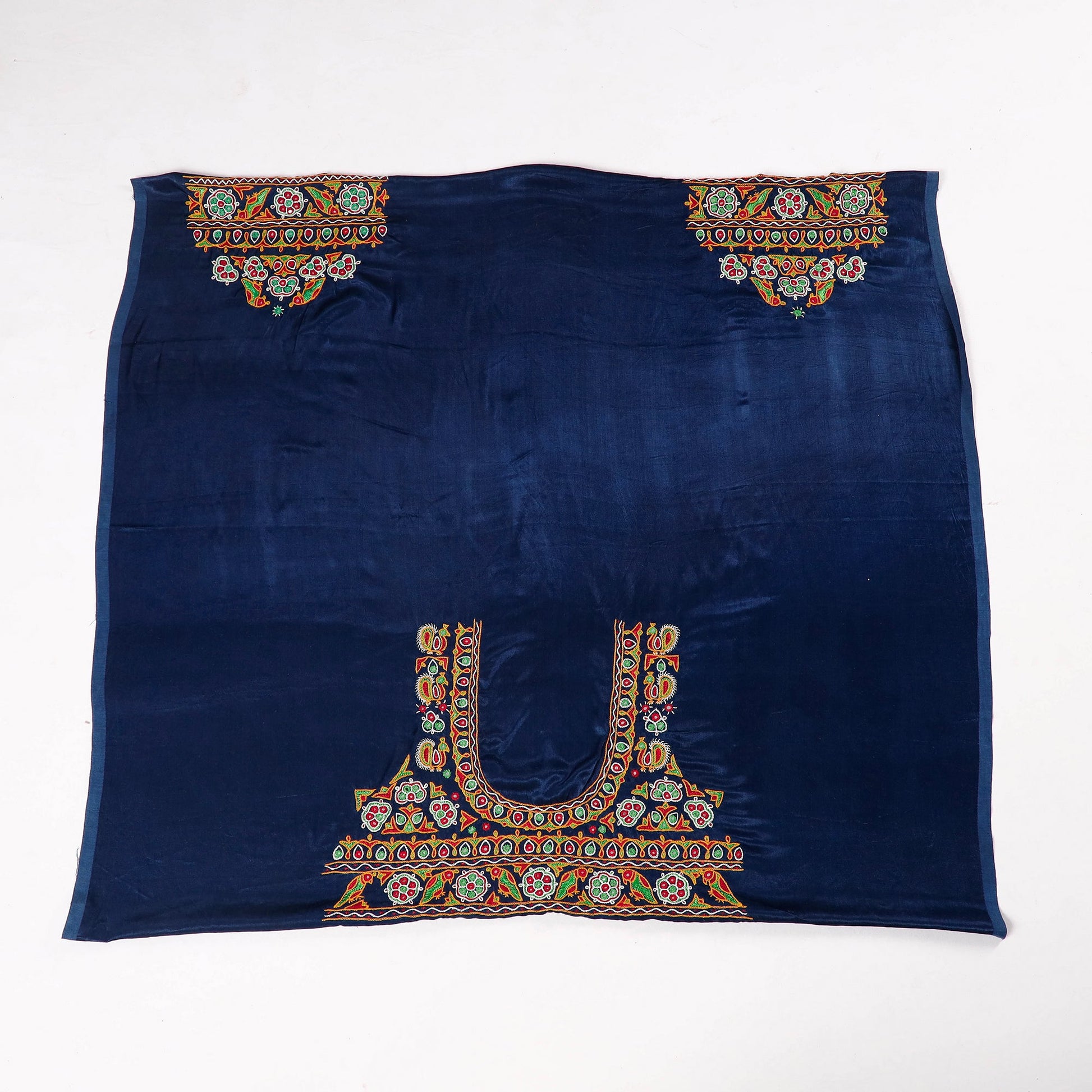 Blue - Ahir Hand Embroidery Kutch Mirror Work Mashru Silk Blouse Piece