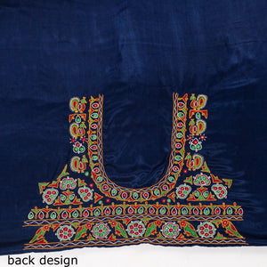 Blue - Ahir Hand Embroidery Kutch Mirror Work Mashru Silk Blouse Piece