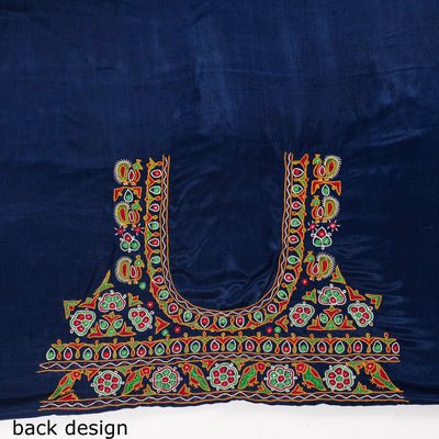 Blue - Ahir Hand Embroidery Kutch Mirror Work Mashru Silk Blouse Piece