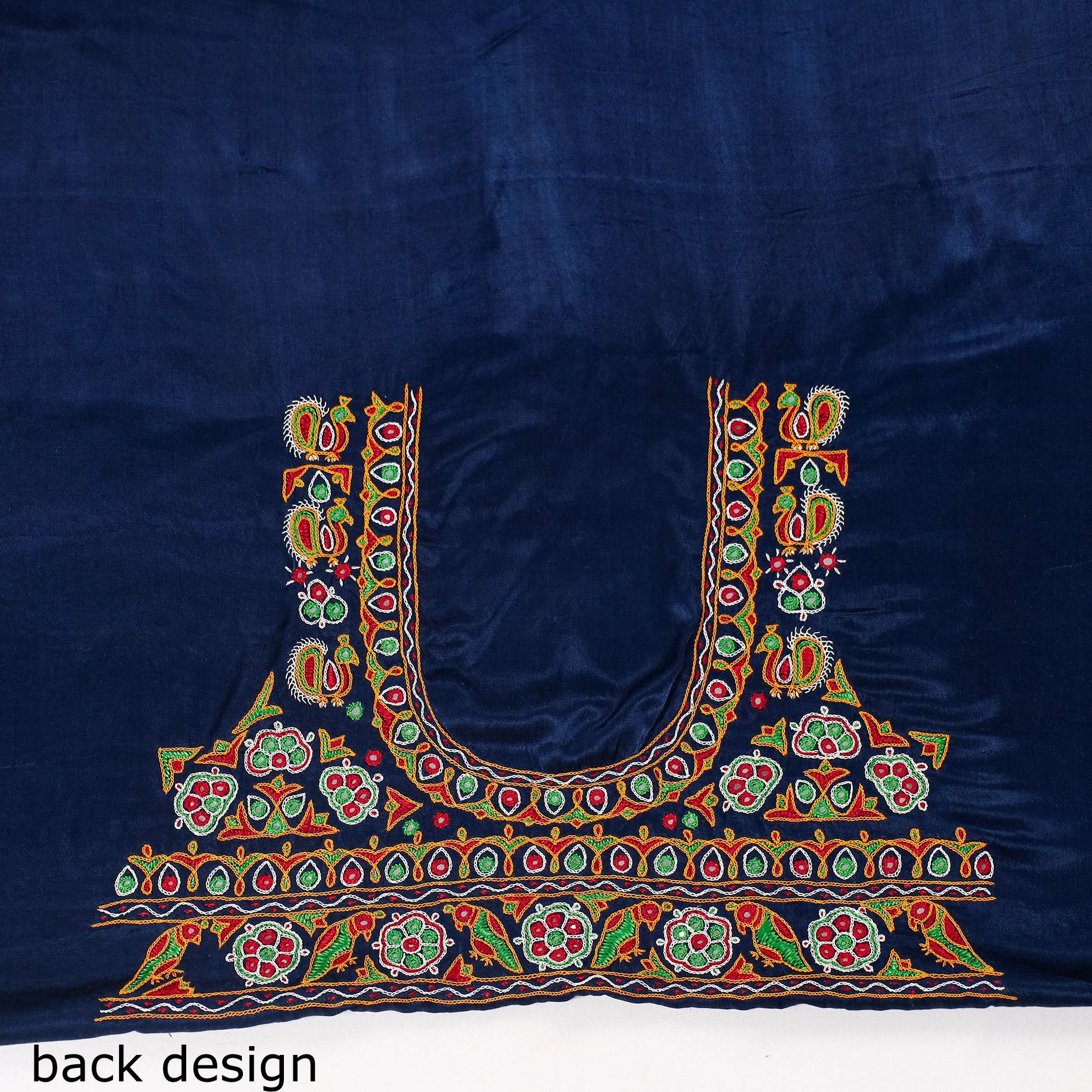 Blue - Ahir Hand Embroidery Kutch Mirror Work Mashru Silk Blouse Piece