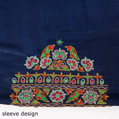 Blue - Ahir Hand Embroidery Kutch Mirror Work Mashru Silk Blouse Piece